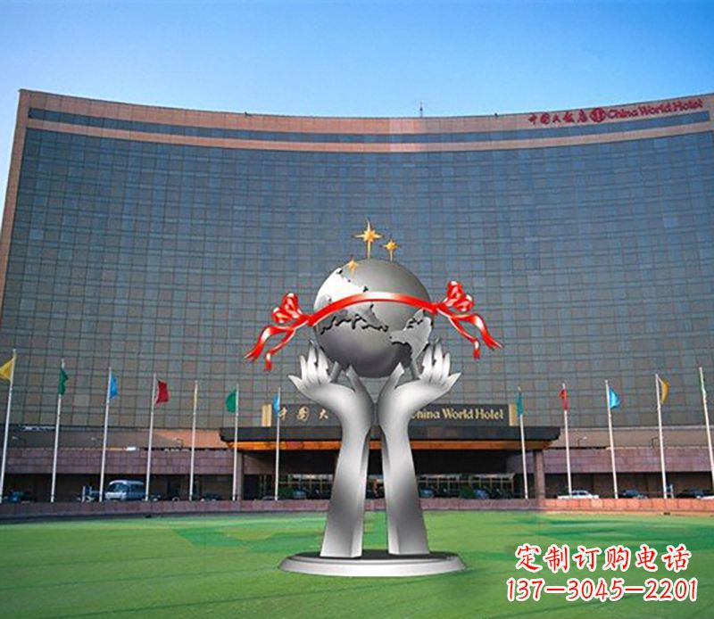 温州双手捧地球校园不锈钢雕塑