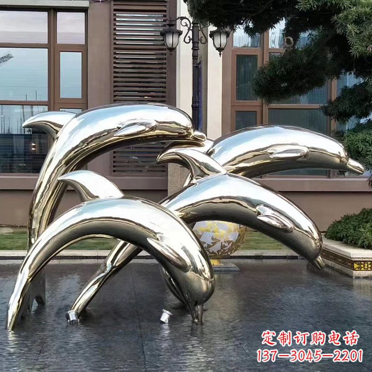 温州水景不锈钢海豚雕塑-城市广场创意动物雕塑