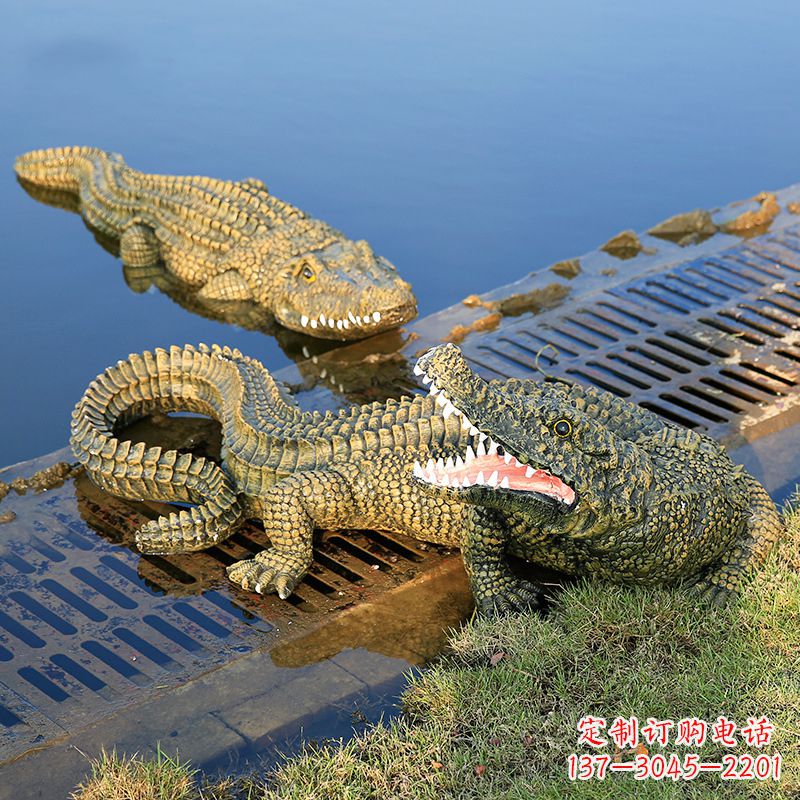 温州水塘动物摆件玻璃钢仿真鳄鱼