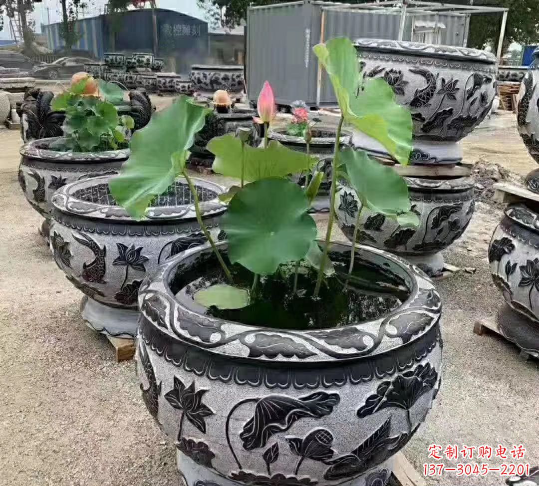 温州睡莲石浮雕花盆雕塑公园景观雕塑