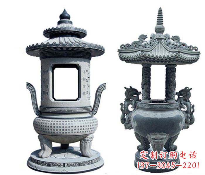 温州寺庙景观仿古香炉石雕