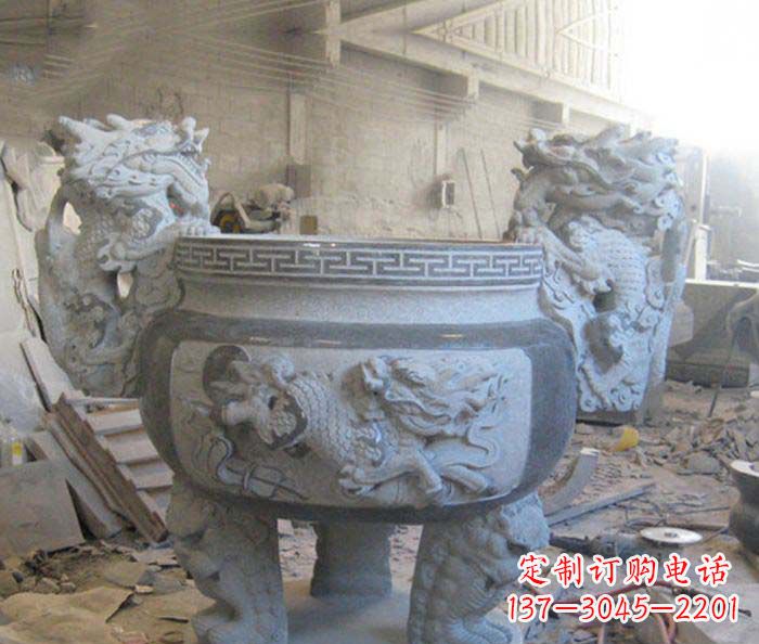 温州寺庙景观龙头水缸石雕