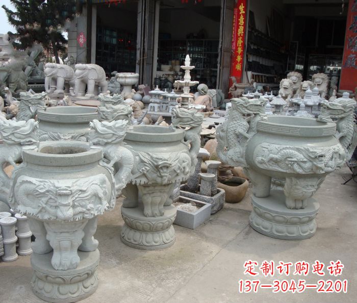 温州寺庙景观龙头石雕水缸