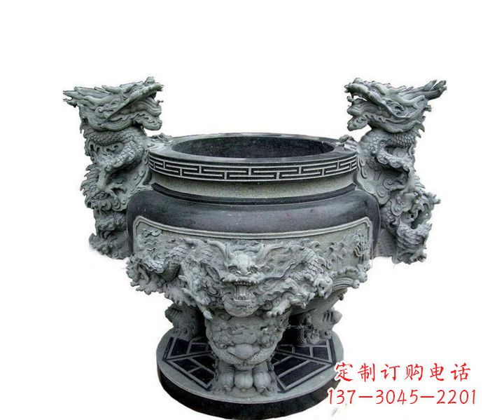 温州寺庙景观龙头水缸石雕 (2)