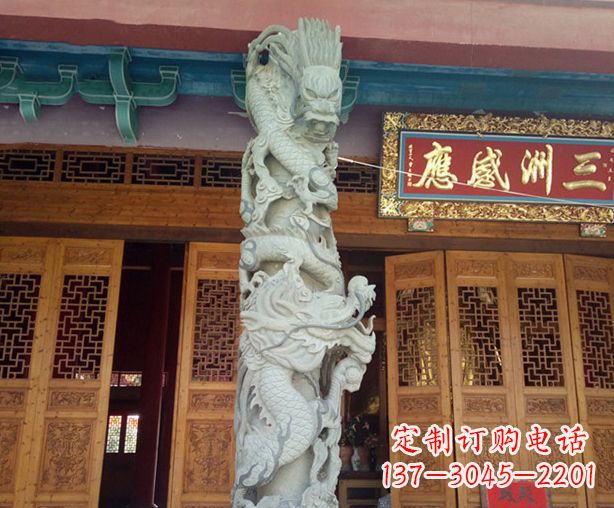 温州寺庙景观龙柱石雕 (2)
