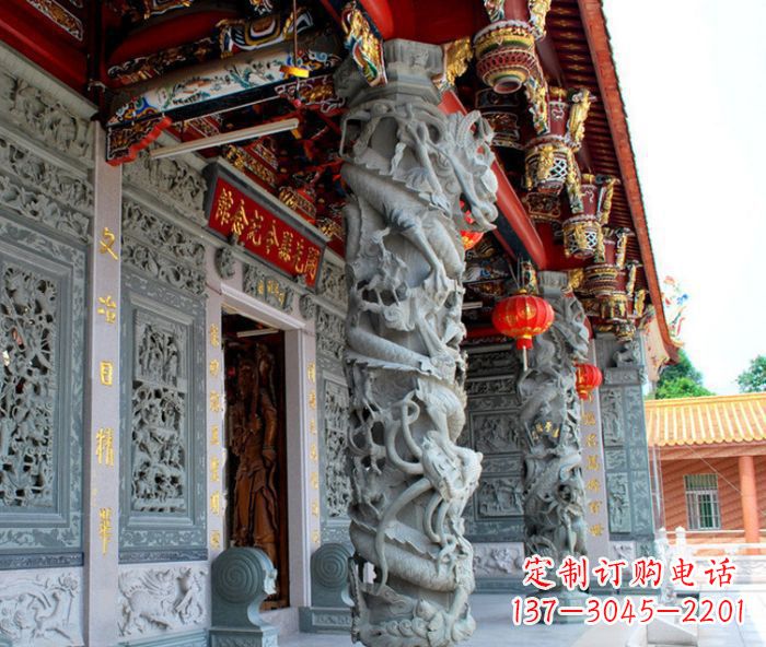 温州寺庙景观龙柱石雕