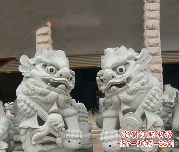 温州寺庙景观南方狮子石雕 (2)