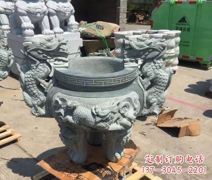 温州寺庙景观青石龙头香炉石雕 (2)