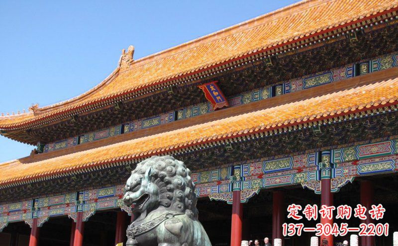 温州寺庙门口青铜狮子雕塑