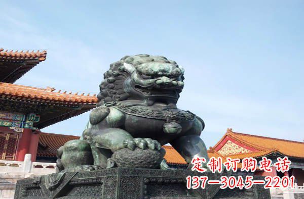 温州寺庙门口狮子铜雕