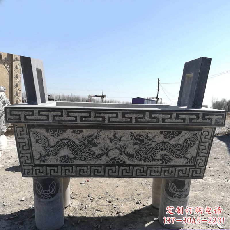 温州寺庙墓地祭祀四足方鼎,青石仿古石雕香炉
