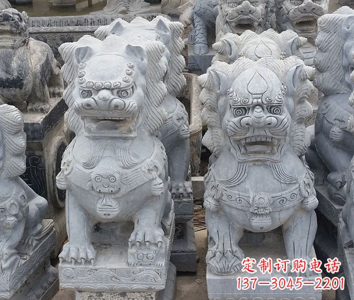 温州寺庙青石狮子石雕