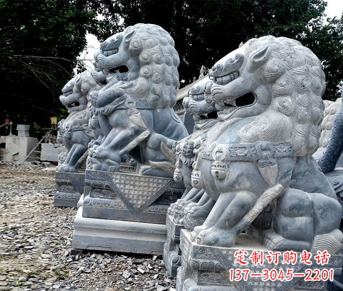 温州寺庙青石狮子石雕 (2)