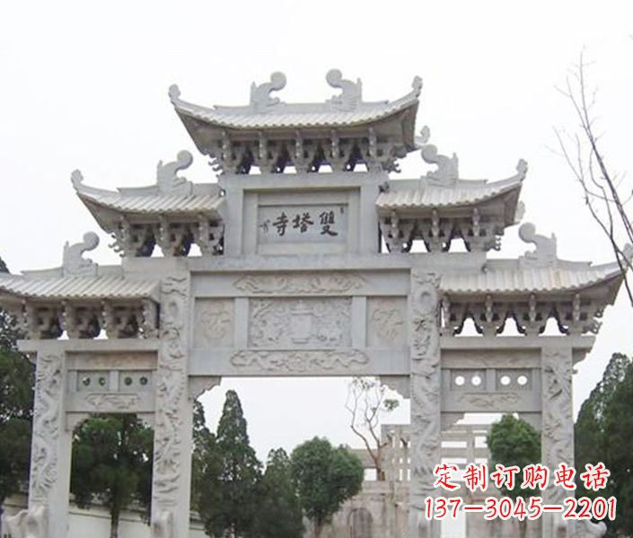 温州寺庙三门牌坊石雕 (2)