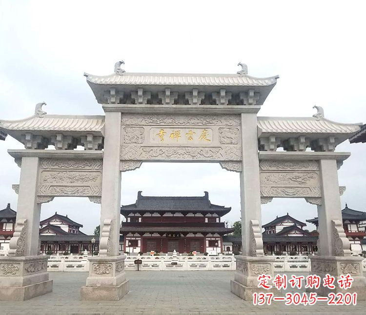 温州寺庙三门牌坊石雕