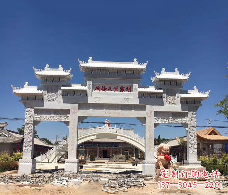 温州寺庙三门五楼石牌坊石雕_1