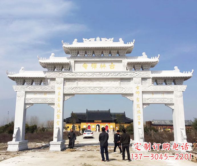 温州寺庙三门五楼石牌坊石雕_2