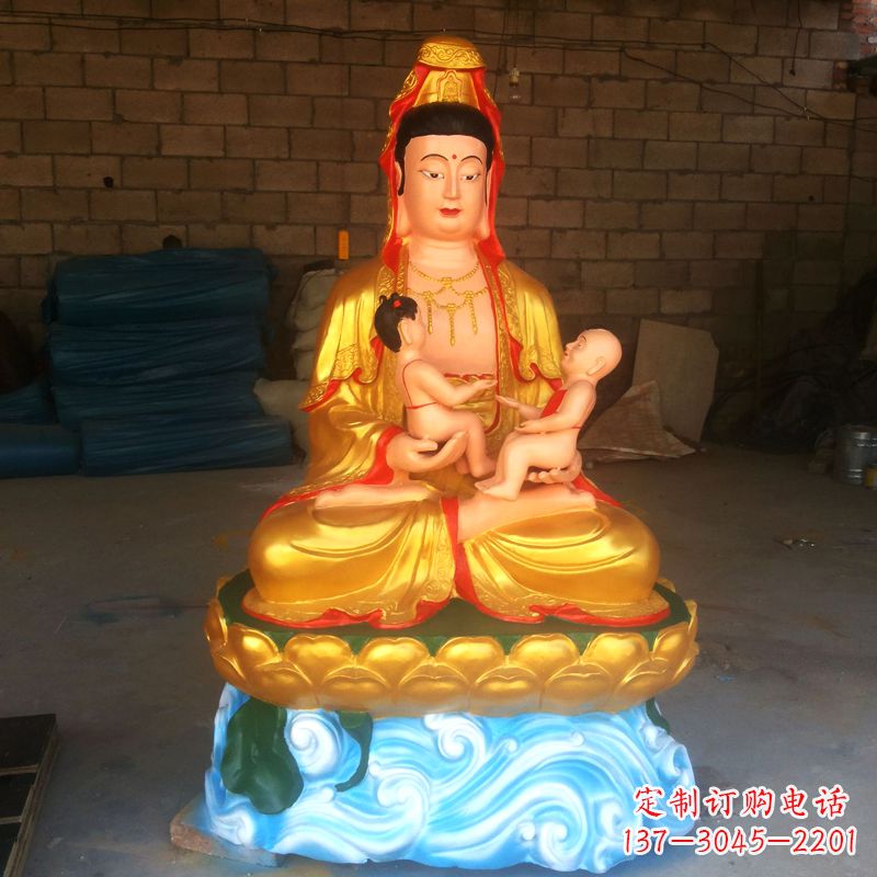 温州送子观音彩绘漆金雕塑