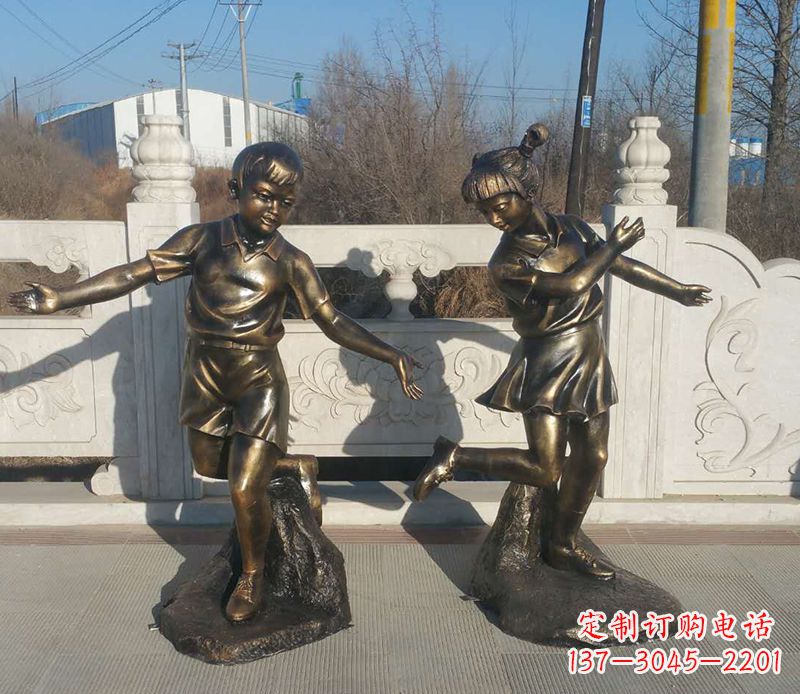 温州踢毽子的儿童铜雕