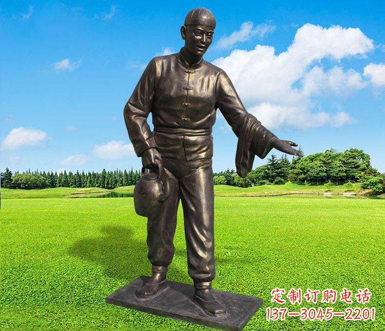 温州提茶壶的店小二铜雕