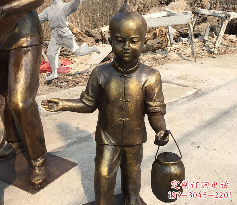 温州提灯笼的小男孩铜雕