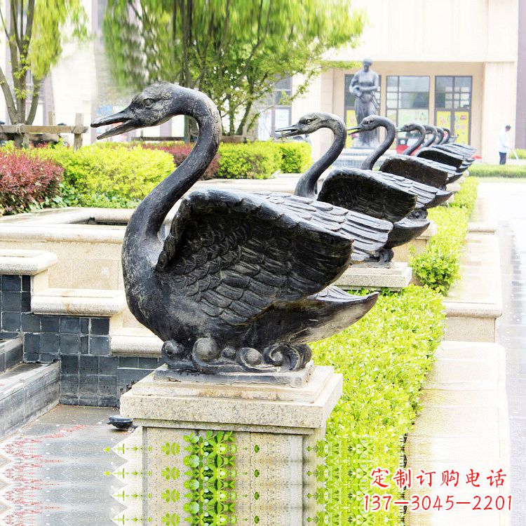 温州天鹅铜雕喷水喷泉-纯铜铸造公园水渠水景动物雕塑