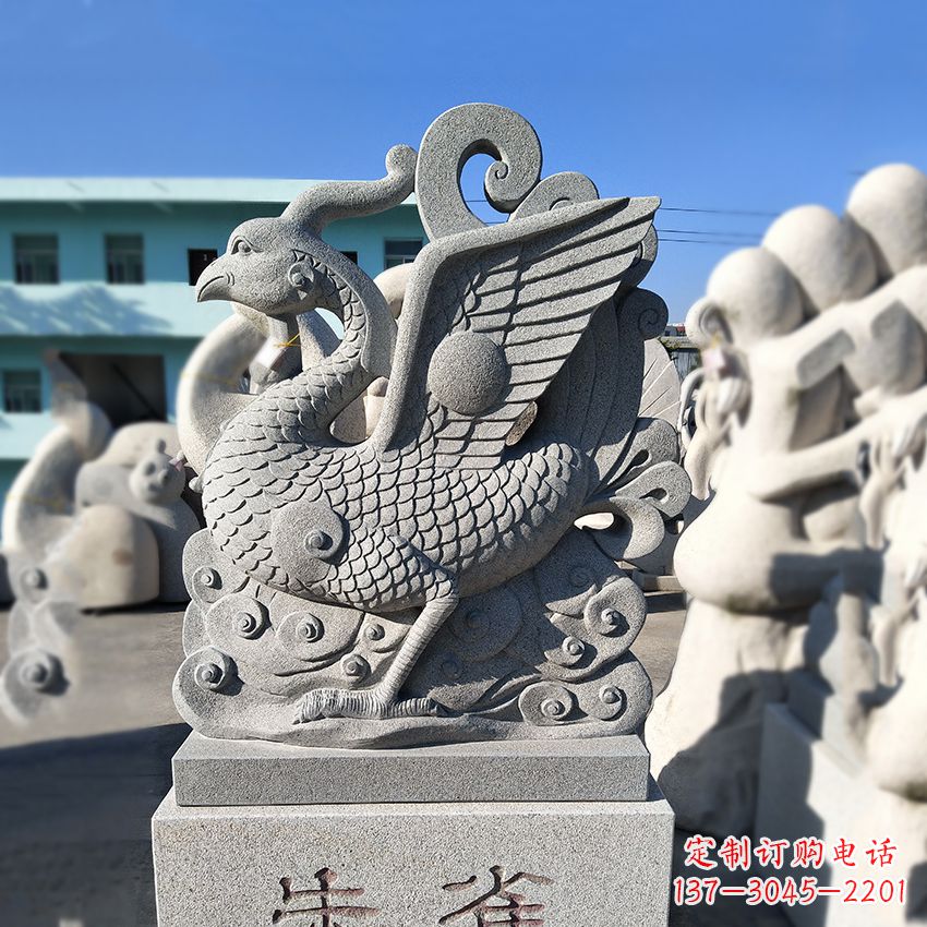 温州天之四灵之朱雀神鸟砂岩石雕塑