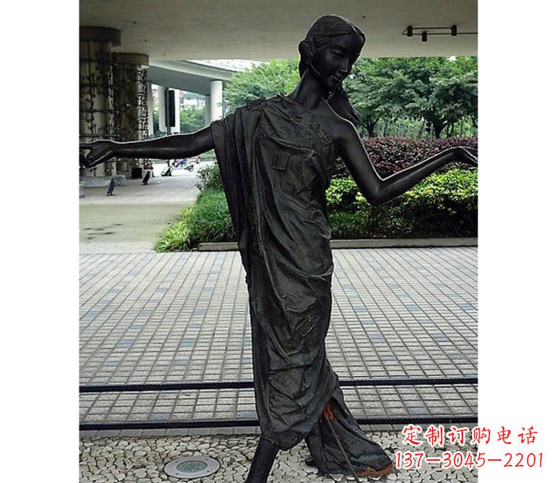 温州跳舞的女孩街边景观铜雕