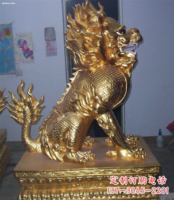 温州贴金麒麟招财神兽铜雕