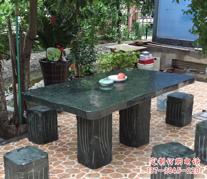 温州庭院长方形石桌凳雕塑