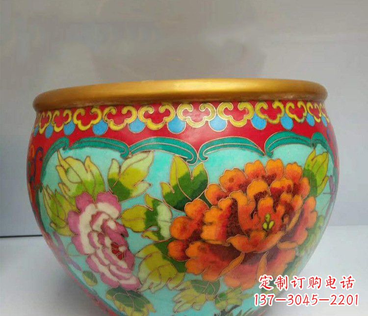 温州铜雕彩绘庭院装饰景观水缸雕塑