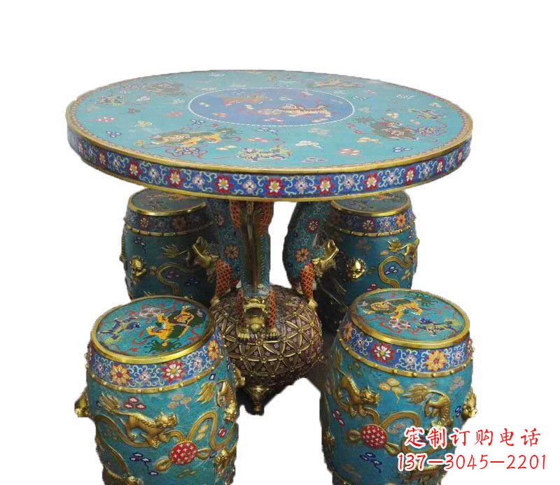 温州铜雕彩绘小象圆桌景观摆件