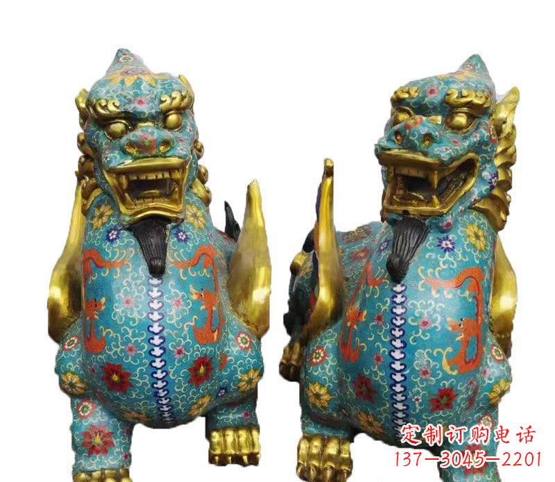 温州铜雕彩绘镇宅麒麟雕塑摆件