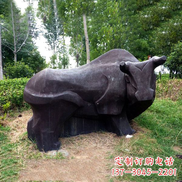 温州铜雕抽象牛-公园草坪水牛雕塑