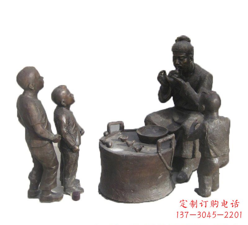 温州铜雕吹糖人的古代人物