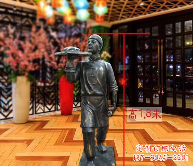 温州铜雕店小二人物雕塑 (2)