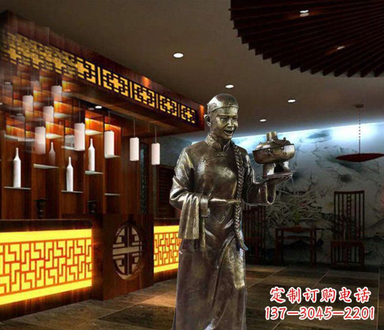 温州铜雕店小二小品人物雕塑