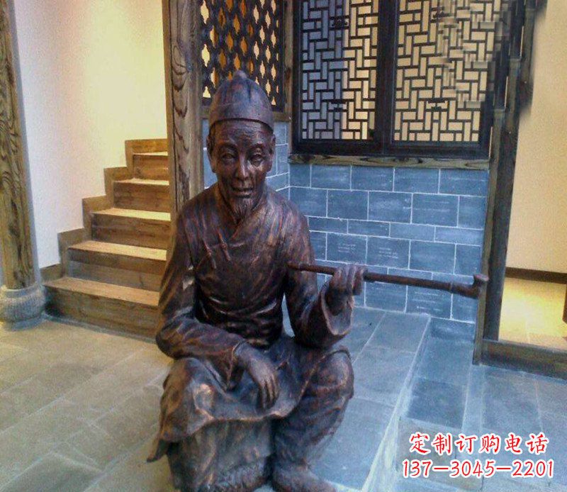温州铜雕店小二吸烟庭院人物雕塑