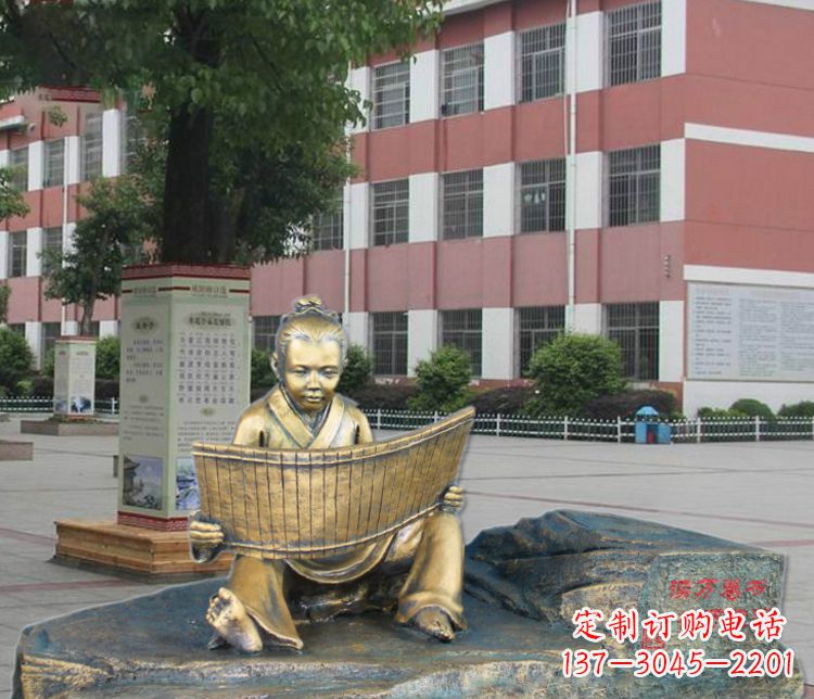 温州铜雕读书儿童雕塑