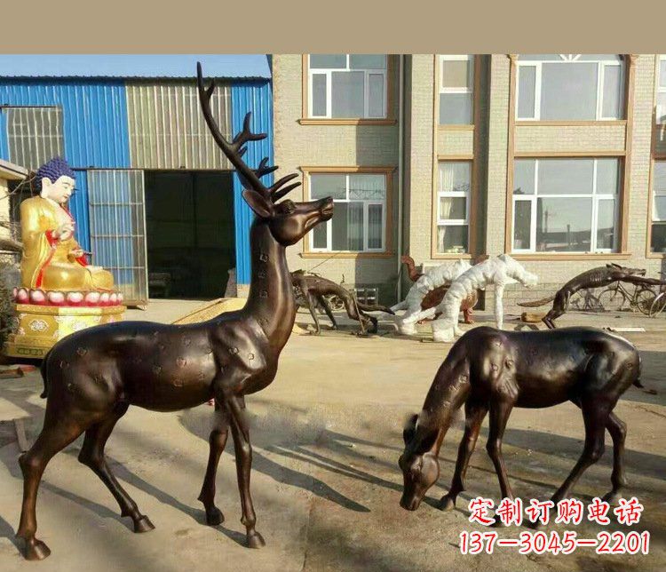 温州铜雕户外公园动物雕塑鹿摆件 (2)