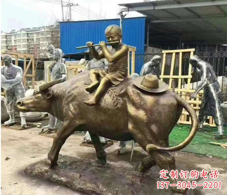 温州铜雕户外牧童骑牛雕塑摆件
