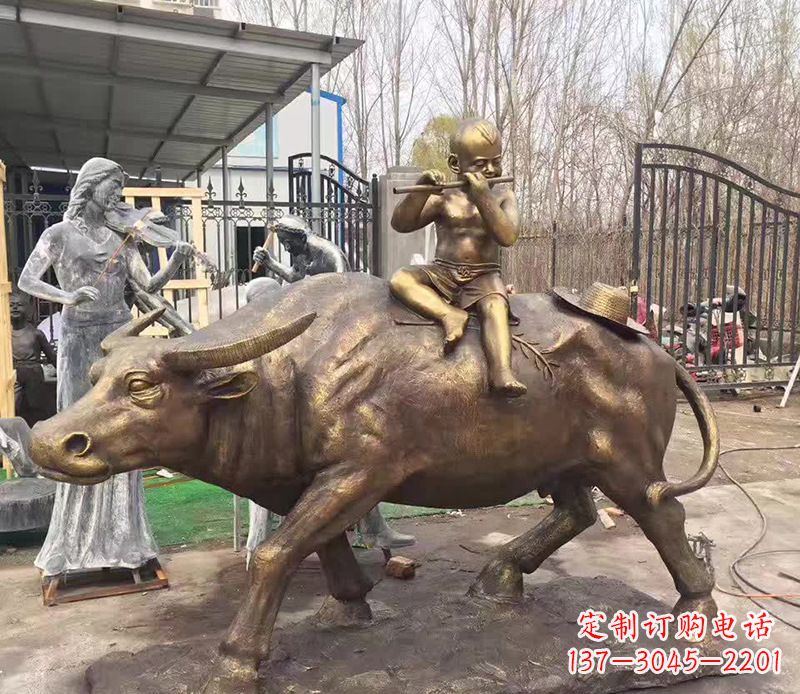 温州铜雕户外牧童骑牛