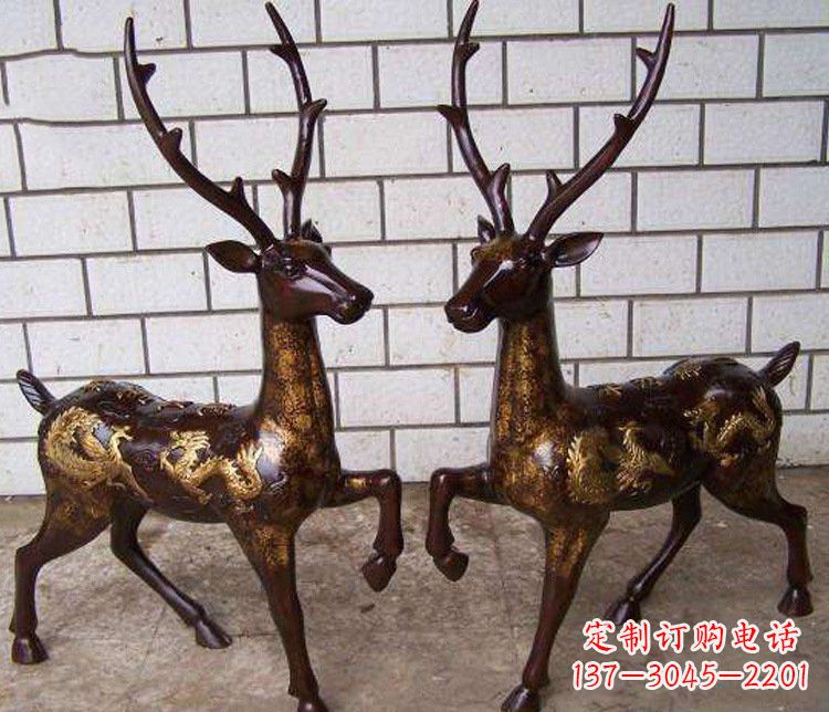 温州铜雕吉祥复古梅花鹿雕塑摆件