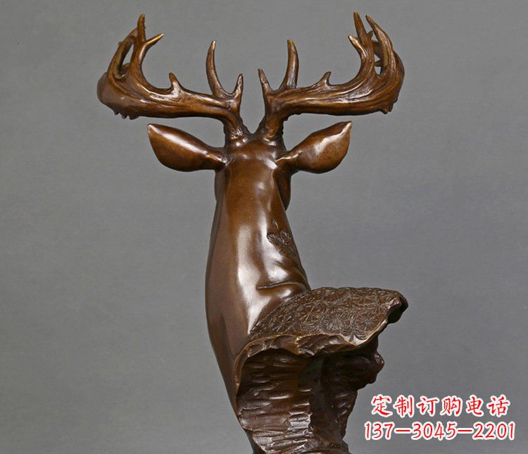温州铜雕吉祥招财鹿头雕塑摆件