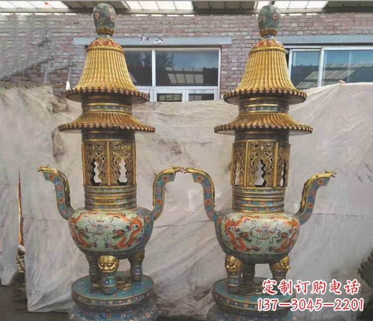 温州铜雕景泰蓝香炉雕塑摆件