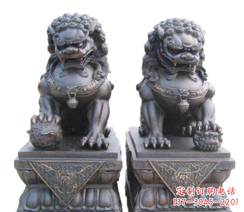 温州铜雕酒店镇宅招财狮子摆件 (2)