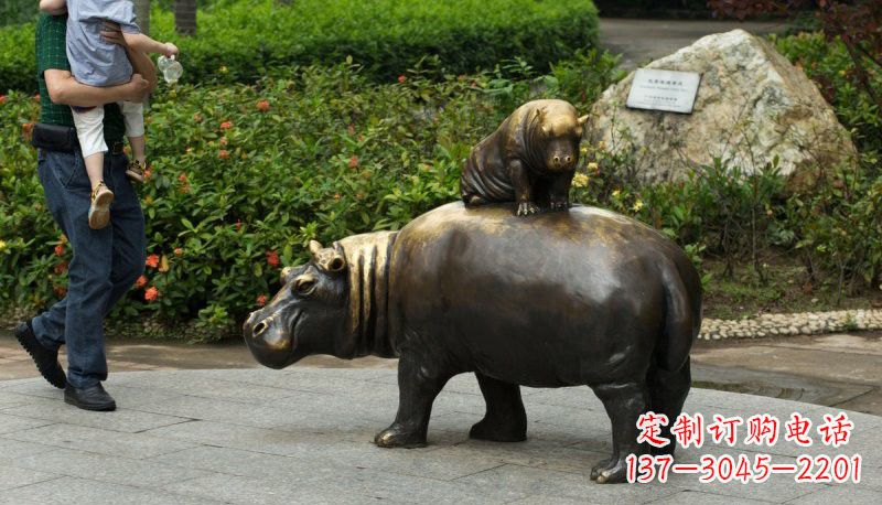 温州铜雕母子河马