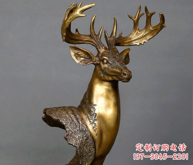温州铜雕如意铜鹿头摆件