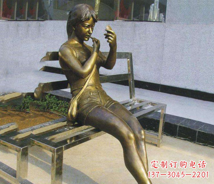温州铜雕商业街化妆女孩人物雕塑