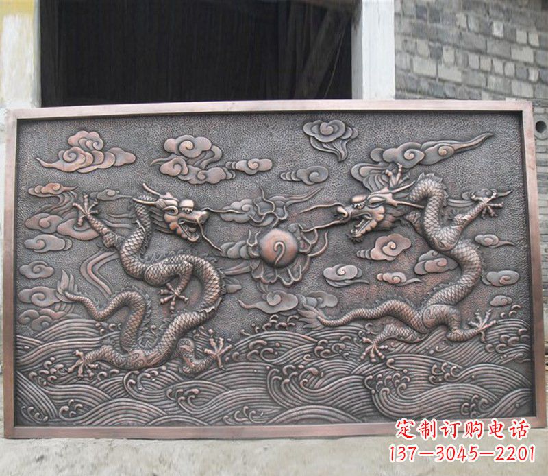 温州铜雕双龙壁画景观摆件